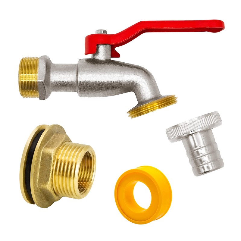 VARIOSAN Rain Barrel Feed-Through + Ball Bib Tap Set, 14702,