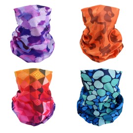 SMEHCF 4 Multipurpose Bandanas for Women Men Headband Balaclava Hair Head Scarf Face Half Airsoft Paintball Mask Neck Gaiters Breathable Reusable Washable Camo Raindrop Blue Rainbow Yellow Purple