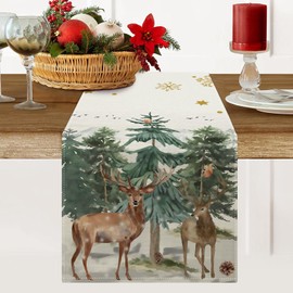 Aisybaklyn Table Runner Modern Table Runner Outdoor Christmas Elk Pattern Table Runner Beige Table Runner Linen Seasonal Winter Kitchen Table Decoration Indoor Holiday Party Decor 40 x 140 cm
