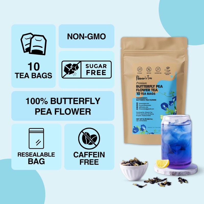 Khwan's Tea Butterfly Pea Flower Tea - Premium Herbal Tea