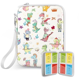 XINGFANGWF Card Case for Yoto Cards, Portable Yoto Card Holder with Zipper,80 Pockets Mini Audiobook Cards for Yoto Player, Card Organizer for Kids (White dinosaur)