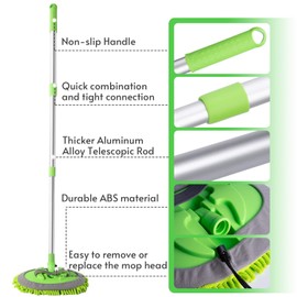 Car Cleaning Brush Car Wash Brush Extendable Pole Detachable with 2 Reusable Microfibre Mop Heads for Cleaning Van Truck Caravan SUV Cars Motorhome Bus and Household Cleaning
