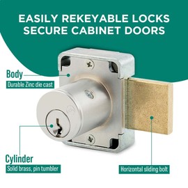 Olympus Lock 100DR Deadbolt Lock | 7/8” Chrome Key US26D | NATL KA915 Easily Rekeyable Cabinet Door Lock, Keyed Alike | Grade 1 Door Locks with Keys | Deadbolt Cabinet Locks | Cabinet Lock for Doors