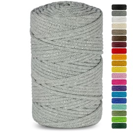 Netuno 1x Macramé Yarn, Grey with Silver Metallic Thread, 3 mm 100 m Cotton Cord, Textile Yarn, Cord Bundle, Natural Cotton Yarn for Macramé, Decorative Cord, Coloured Cotton Cord