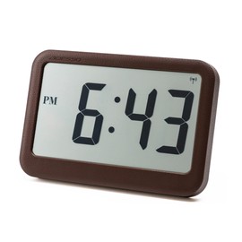ADESSO FLC-05 Leather Radio Clock Large Digital Clock Table Clock Wall Mounted Leather Style Dual Time Present Stylish (Brown)