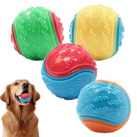 Irunfast 4Pcs Squeaky Dog Ball, Dog Balls Indestructible Dog Ball Dog Toys Teeth Cleaning Puppy Chew Toys Interactive Dog Ball Durable Chew Toys for Teeth Cleaning & Training Fun
