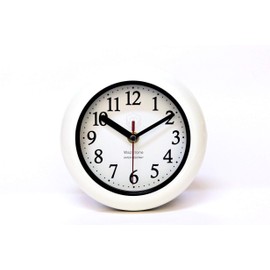 Perfect White Shell Water Resistant Clock, Quartz Movement, Simple Design, 6.5" in Diameter, ABS Glass Front, Flexible Options to Hang or to Stand. Withstand Water Vapor and Moisture.