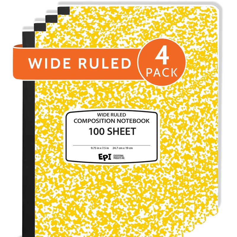 4 Pack - EPI Wide Ruled Marble Composition Notebook -