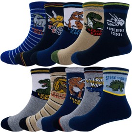 Kids Boys Fashion Cartoon Dinosaurs Pattern Sport Socks 10 Pairs (Dinosaurs 2, 8-12 years)