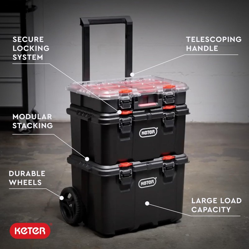 Keter Stack-n-Roll Modular Tools Organizer for Garage Storage and DIY,