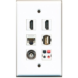 RiteAV - 2 HDMI 1 Port USB A-A 1 Port BNC 1 Port Cat5e Ethernet White 1 Port Speaker Wall Plate