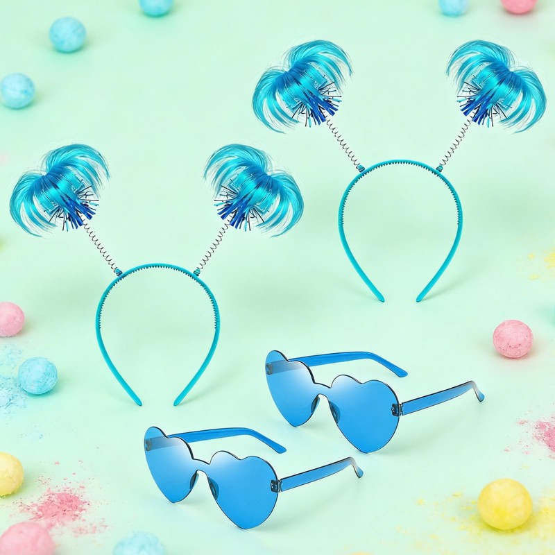 Domkier 4 Pack Blue Ponytail Headband and Heart Sunglasses Feathers