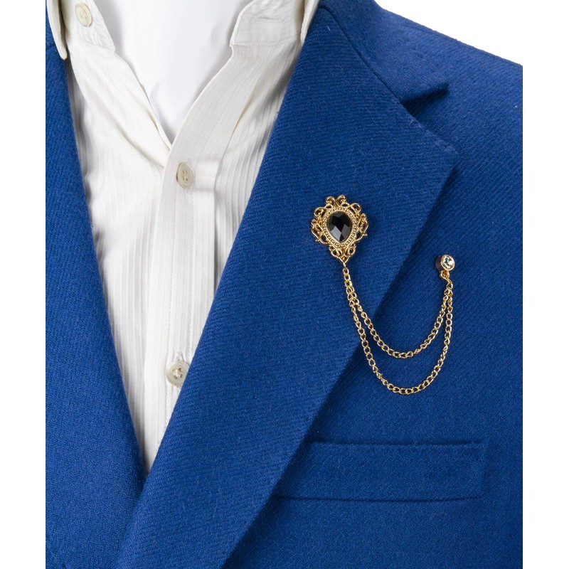 Knighthood Brooch Lapel Pin for Men Black Stone Gold Engraving