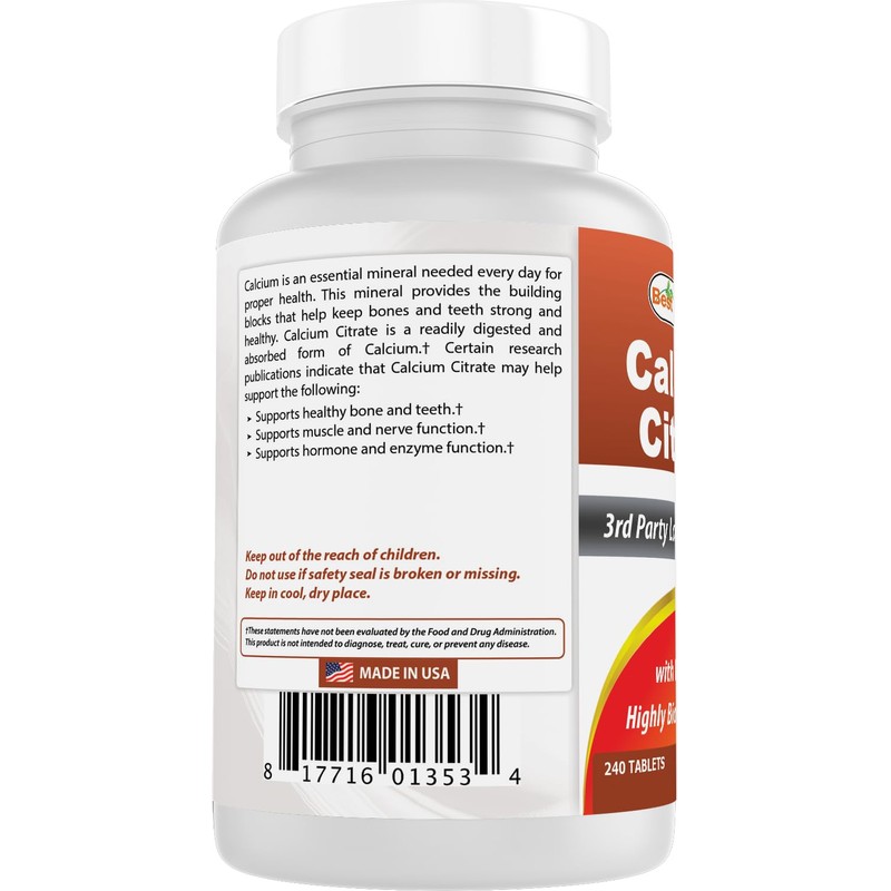 Best Naturals Calcium Citrate with Vitamin D-3 240 Tablets (240
