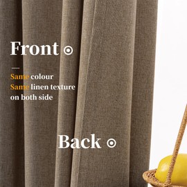 KangBang 100% Blackout Linen Curtains for Bedroom Living Room, Thermal Insulated Sandstone Curtains 84 Inches Length 2 Panels Set, Back Tab/Rod Pocket/Hook Belt, Biscuit, 52x84 Inch