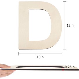 HGWOUY 12 Inch Unfinished Wooden Letter D, 1/4 Inch Thick Blank Wood Letters for Wall Decor DIY Crafts Project Birthday Wedding Christmas Decorations (D)