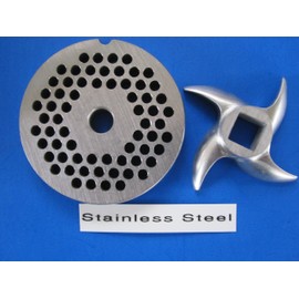 Meat Grinder Grinding Plate Knife Combo size 12 knife and 3/16" burger Combo. Fits LEM, Cabelas, Smokehouse Chef, Hobart, VEVOR, Meat!, Northern tool and more