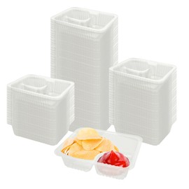 CertBuy 400 PCS Nacho Trays Disposable 6x5 In Trays for Party Nacho Chip Container Anti-Spill Nacho Bowls 2 Compartments Clear Plastic for Party Dips Chips Snacks Festivals (12OZ)
