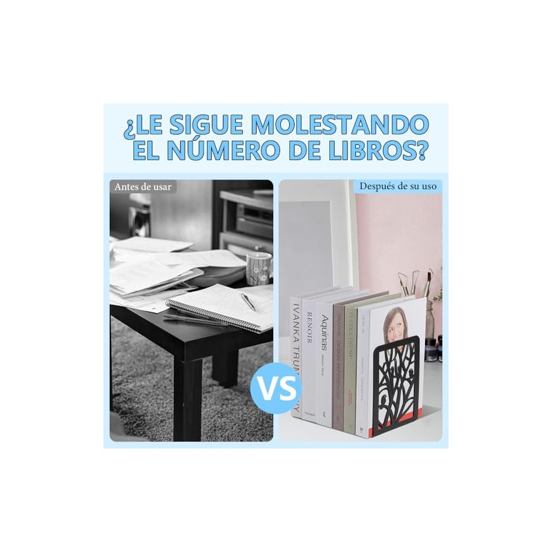 3 Sujetador de Libros-Sujetalibros de Metal Antideslizante Resistente, Sujetalibros para