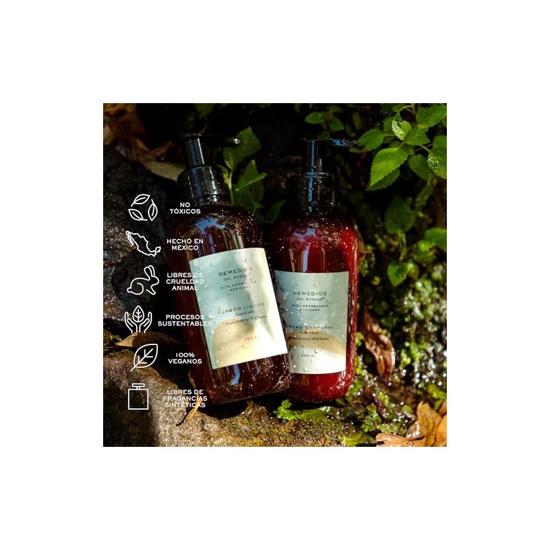 Remedios Bosque Kit Cuidado Corporal Incluye Jabón Líquido Crema Limpia