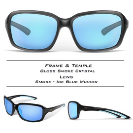 KastKing Alanta Polarized Sport Sunglasses, Gloss Smoke Crystal Frame, Smoke - Ice Blue Mirror