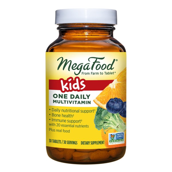 MegaFood Kids One Daily - Kids Vitamins - With Vitamin B, Vitamin C, Vitamin D & Zinc - Bone Health & Immune Support Supplement - Non-GMO, Vegetarian, Made Without 9 Food Allergens - 30 Mini Tabs