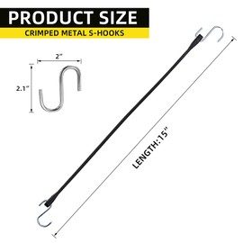 Cartman Rubber Bungee Cords Set 20Pack 15 Inch (23” Max Stretch) Heavy Duty Black Tie Down Straps for Outdoor, Tarp Covers