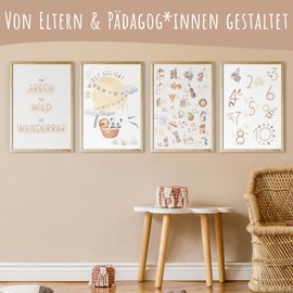 EULENTALER® Boho Style Learning Poster, Creative & Thoughtfully Designed by Educators, ABC & Numbers Posters for Children, Decorative Pictures for Children's Room for Girls and Boys (Set of 4 in DIN