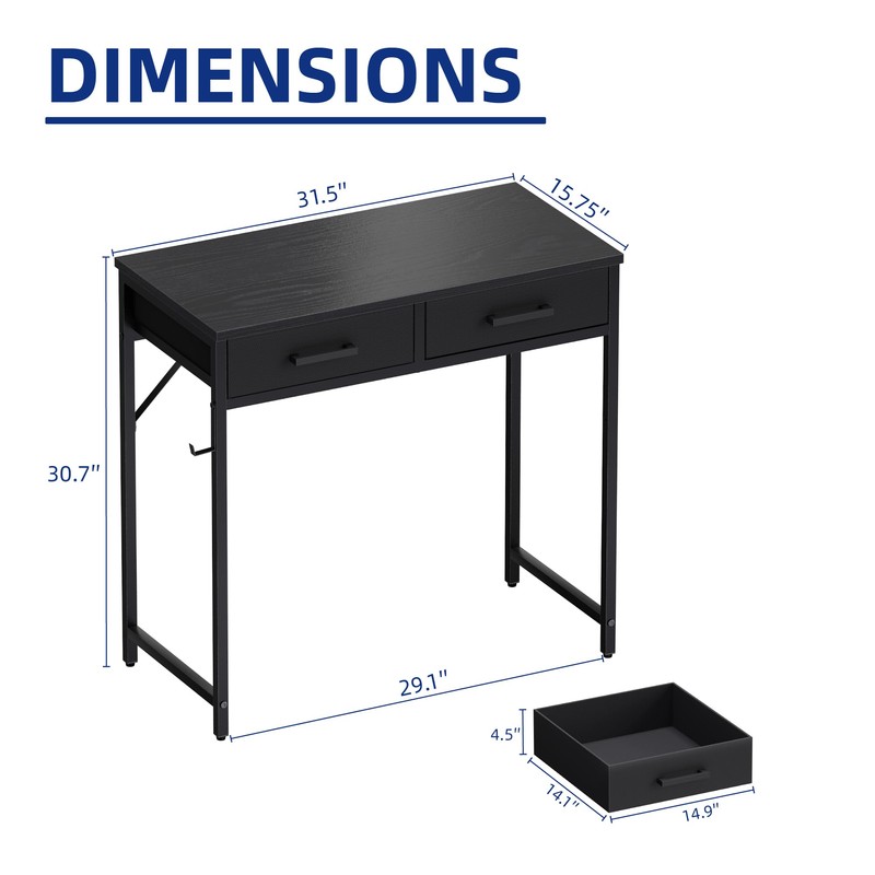 Pamray 32 Inch Small Computer Desk with 2 Drawers for