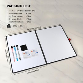 iNenya Double-Sided White Board 16×12inch - Expands to 24“×16” Dry Erase Board with 3 Markers & Anti-Ghosting Surface | Magnetic-Ready | Ultra-Thin for Office,School,Travel,Home(16"×12"-Black)