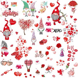 9 Sheet Valentines Day Window Stickers, Decor Window Clings, Window Decals Decoration, Gnome Heart Decal, Love Heart Gnome Pink Stickers for Home Office Wedding Valentines Party Decorations