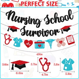 Nursing School Survivor Banner Nurses Graduation Party Decoration Class of 2025 RN Earned It Nurse Call the Shots 2025 Nursing Grad Celebration Decor Black Glitter Supplies