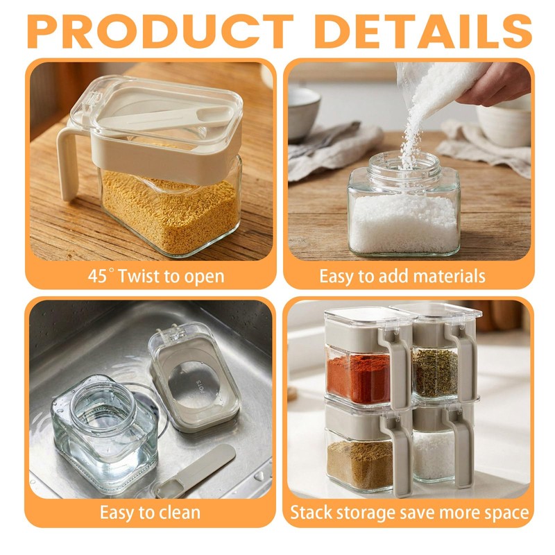 Suclain 6 Pcs Condiment Jar Spice Container 13.5oz Sugar and