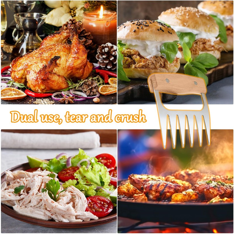 2-Piece BBQ Bear Claws, Stainless Steel BBQ Meat Claws for