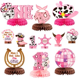 FFyhiinski Western Disco Cowgirl Honeycomb Centerpiece - 12Pcs First Birthday 3D Table Honeycomb I’m ONE Party Decor Western Disco One Years Old Party Photo Props Decor for Girls Boys Baby Shower