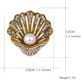 FAIRYGATE Golden Brooch Vintage Inspired Textured Crystal Shell with Pearl Brooches in Gold Metal Lapel Pins for Men, B3923