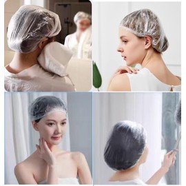 100 PCS Disposable Shower Caps Plastic Clear Hair Cap Elastic Waterproof Hair Bath Caps Thick Shower Cap for Women Hotel Hair Salon Travel Spa Home Use Beauty Salon Accessories Cleaning Supplies 20.5"