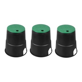 buccilly 6 Inch Round Sprinkler Valve Box with Green Cover Lid (3-Pack) - 9 Inch Height Durable Plastic Base Extension for Irrigation Valves, UV-Resistant & Easy Installation