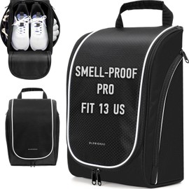 Smell Proof Shoe Cleat Bag for Travel Men - Golf Soccer Zippered Sport Shoe Carrier Bags with Ventilation & Side Pockets for Socks, Tees, Golf Balls; Golf Accessories Fathers Dad Day Gifts for Men