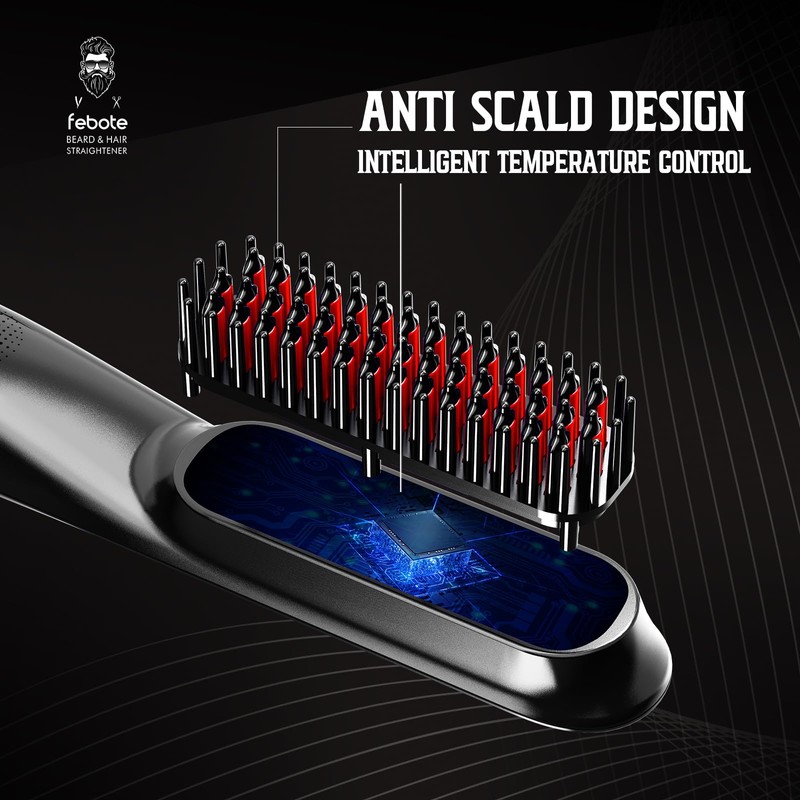 Heated Ionic Hair Straightening Brush for Men - 5 Temperature