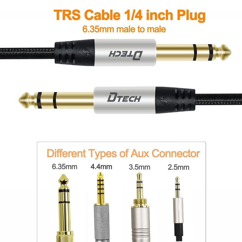 DTech Electric Guitar Cable TRS 1/4 Instrument Cable Aux Right