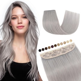 Elailite Real Hair Extensions Clip Grey in 1 Weft Clip-In Hair Extension Straight 30 cm 40 g # Light Grey