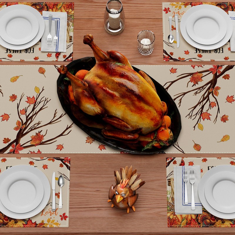 XCHI Thanksgiving Cross Turkey Fall Table Runner Party Table Decoration