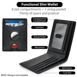 Doeboe Airtag Wallet for Men, Genuine Leather Bifold Slim Wallet with Airtag Holder, RFID Protection