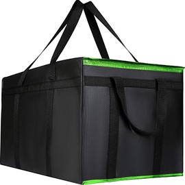 XXXL-Large Insulated Grocery Shopping Bags, Green, Reusable Bag,Thermal Zipper,Collapsible,Tote,Cooler,Food Transport hot and Cold,Camping,Recycled Material delivery Groceries