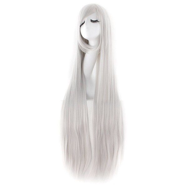 MapofBeauty 100 cm/39 Inch Medium Straight Women's Straight Wigs (Silver Grey)