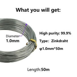 Pure Zinc Wire 1.0 mm (50 m), Zn Zinc Wire Pure 99.9%, High Purity Zinc Wire, Laboratory Dedicated