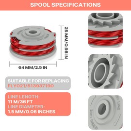 Strimmer Spool Line,8 PCS Φ1.5mm 11m FLY021 513937190 Standard Double Autofeed Nylon Replacement Spools + 2 FLY060 Spool Cover,Compatible with Flymo Contour 500E Mini/Multi/Power Trim Grass Trimmer