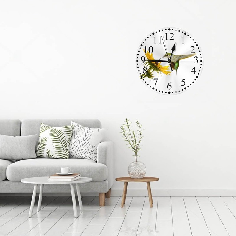 KEEPSUPER Clock Hummingbird Wall Clock 10 Inch Silent Non-Ticking Clocks