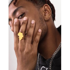 Gold Africa Map Ring For Black Women, Vintage Punk Rock Signet Ring For Men Husband Father, Size 11